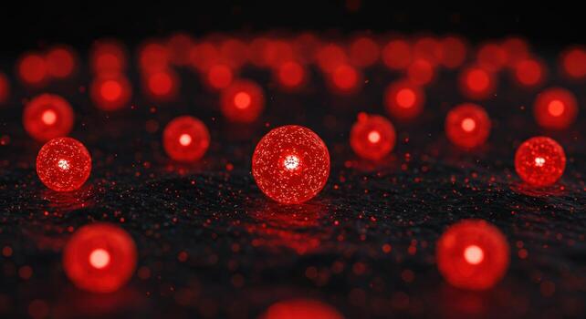 Red spheres array illuminated on dark surface abstract photo