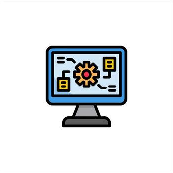 Computer Automation Gear on Screen Process Visualization Icon, workflow vector