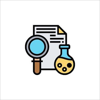 Research Analysis Magnifying Glass Lab Flask Document Icon, testing vector