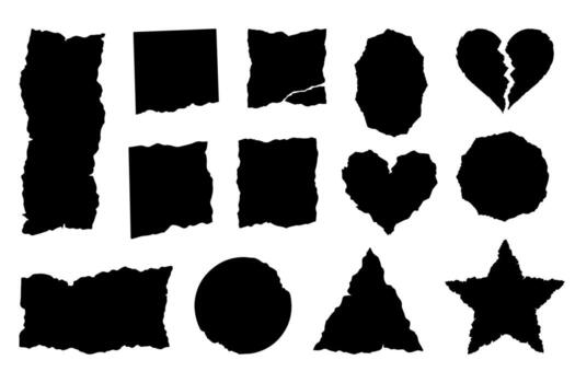 Collection of torn paper shapes and ripped edges in various forms. Hand drawn paper scraps for collage, note design, or scrapbook background. vector