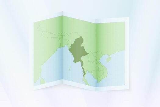 Myanmar map, folded paper with Myanmar map. vector