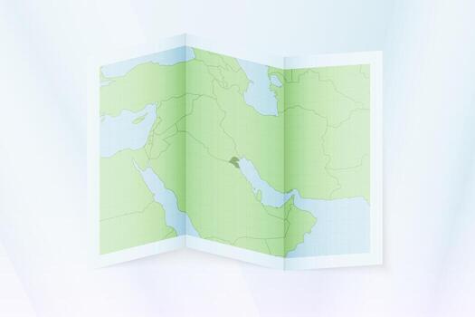 Kuwait map, folded paper with Kuwait map. vector