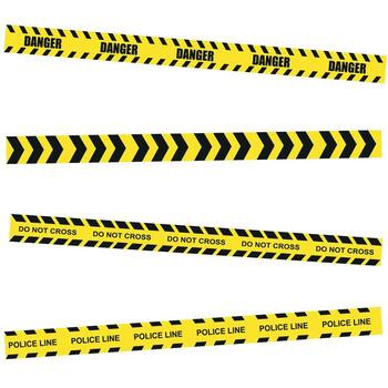 Yellow caution tape set with danger and police line sign used for warning design. vector