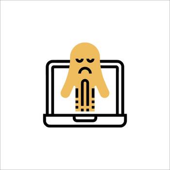Sad Ghost on Laptop Screen Online Problem Icon, computer vector