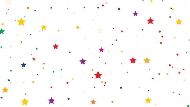 A whimsical scattering of colorful star shapes and small dots creates a festive and playful abstract background pattern vector