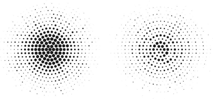 Two abstract oval shapes composed of radiating dots creating a halftone effect on a white background vector