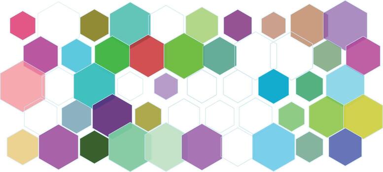Abstract geometric pattern of interlocking hexagons in a vibrant palette of pastel and bright colors vector