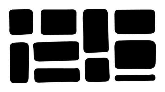 Decorative collage, geometric hand drawn rectangle frames for note, text box set. Abstract blank black shape. Graphic elements. Doodle frame, template, border. isolated illustration vector