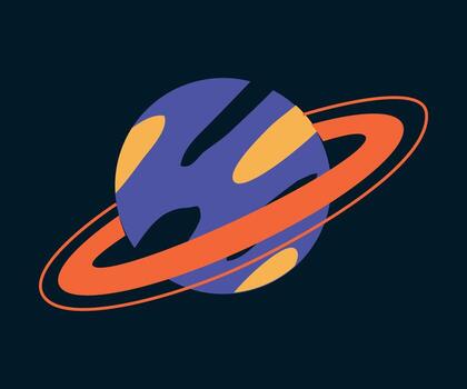 Saturn Planet with Ring as Space Adventure and Exploring Galaxy Illustration vector