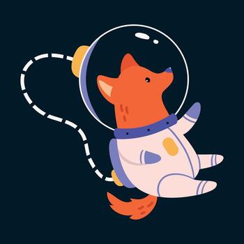 Space Adventure with Dog Astronaut in Spacesuit Floating Exploring Galaxy Illustration vector