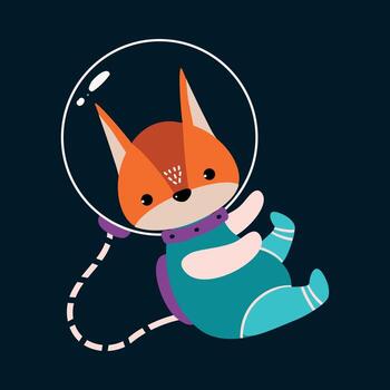 Space Adventure with Squirrel Astronaut in Spacesuit Floating Exploring Galaxy Illustration vector