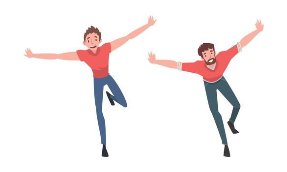 Smiling Man Running with Outstretched Arms Set vector