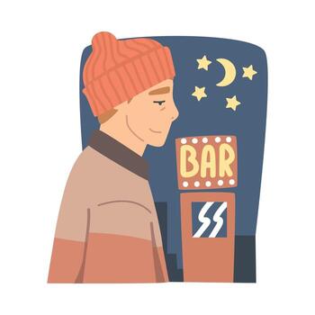 Tired Office Employee Walking to Bar at Friday Night Having Rest at the End of Working Week Illustration vector