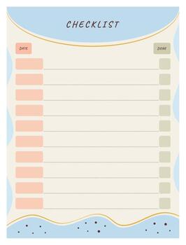 Checklist, to do list, template in minimal boho style with abstract shapes. Cute doodle cartoon design, planner for 10 days or 10 tasks vector