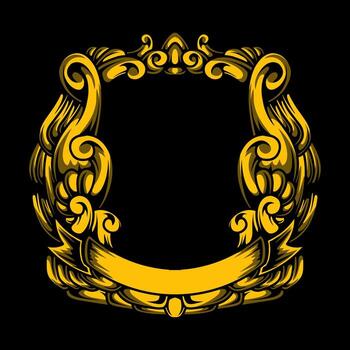 Golden frame with scroll border on black background vector