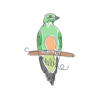 A green bird sitting on a branch with the word hello written on it vector