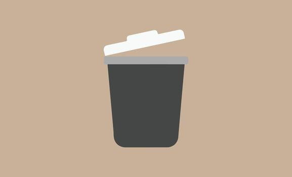 Simple , of a black trash can with an open lid vector