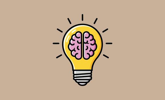 Brain inside a lightbulb symbolizing a new idea vector
