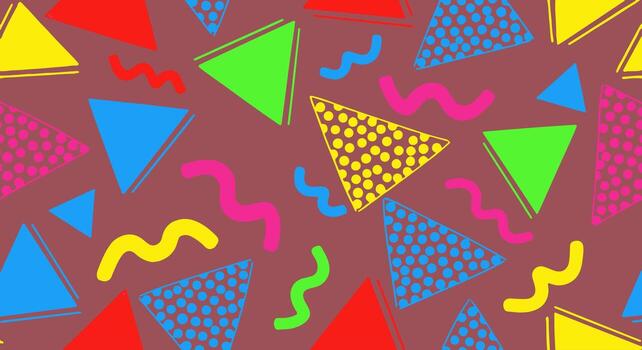 Retro 80s memphis design pattern with triangles and squiggles vector
