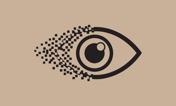 Abstract digital eye dissolving into pixels on beige background vector