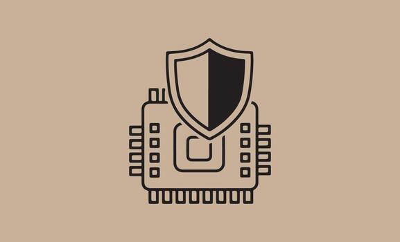 Secure microchip protection shield icon vector