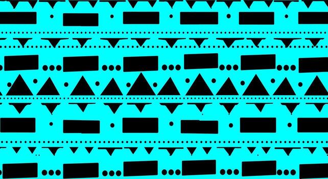 Cyan background with repeating black geometric patterns and triangles vector
