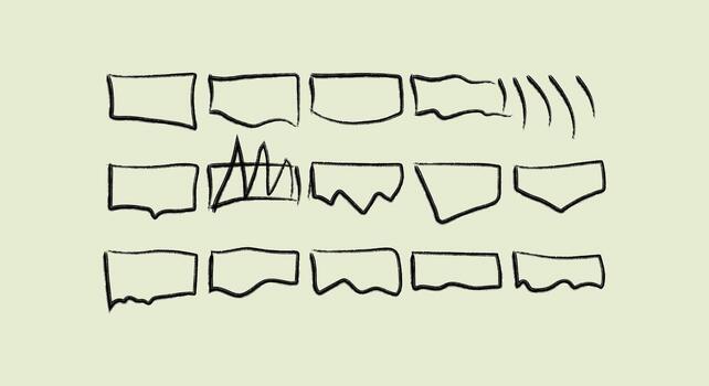 Hand drawn irregular geometric shapes in rows on a light background vector