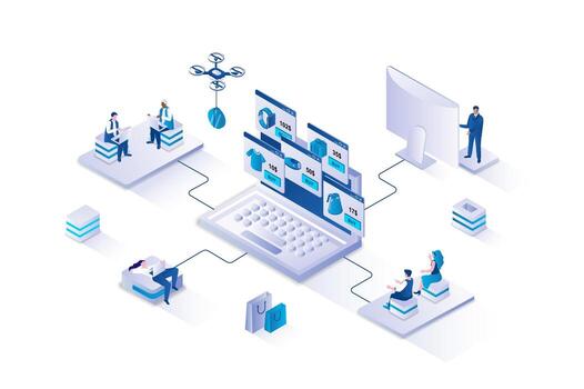 Digital workflow illustration with data visualization vector