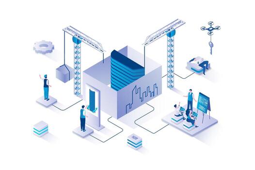 Construction site with technological integration vector