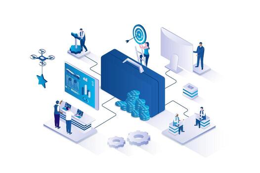 Digital workspace with data management illustration vector