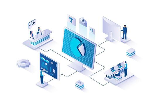 Data visualization and analysis teamwork illustration vector
