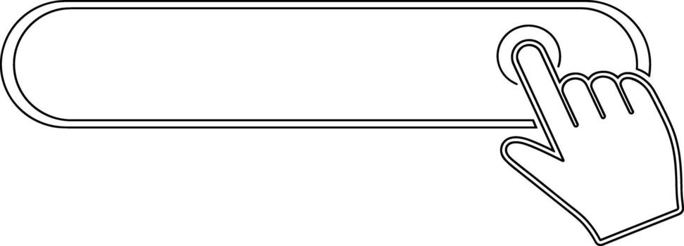 Line art depiction of a hand cursor clicking a blank digital button or input field, symbolizing online interaction, web navigation, and user interface engagement for selection vector