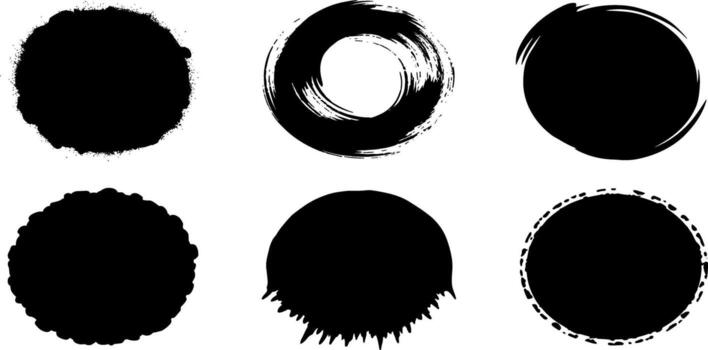 Collection of black circle shapes in various artistic styles for design elements and backgrounds vector