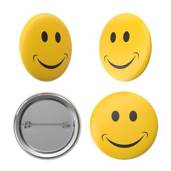 Smiling Face Button Pin Set Front, Angle, Back, and Perspective Views photo