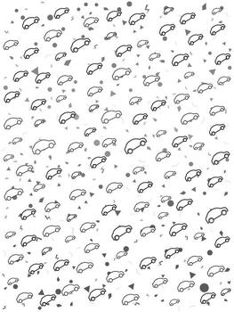 Minimalist Outline Car Racing Seamless Pattern for Digital Game Background. Monochromatic Automobile Shapes Wallpaper with Geometric Elements and Single Blue Accent vector