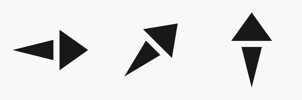 Arrows set icon. set of arrows. Arrow. Cursor. Modern simple arrows. Three black geometric arrows on a white background.. vector