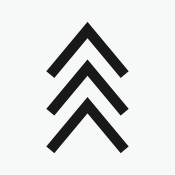 Up Arrows icon. Cursor. Modern simple arrows. Three black upward-pointing chevrons are aligned vertically on a white background. vector