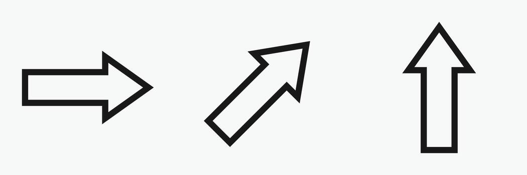 Arrows set icon. set of arrows. Arrow. Cursor. Modern simple arrows. Three arrows of different styles on a white background. vector
