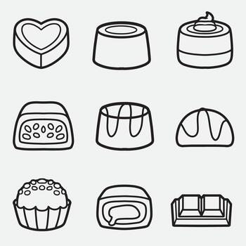 set of chocolate with outline style good for icon, symbol, element design, coloring book, etc vector