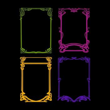 Psychedelic Posters Template Set, Art Nouveau Frames, Psychedelic Colors, line art set of frames vector