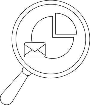 un aumentador vaso contiene un grafico y un sobre icono vector