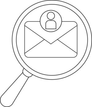 A magnifying glass focuses on a letter icon with a user symbol on top vector