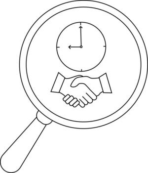 aumentador vaso demostración un reloj encima un apretón de manos vector