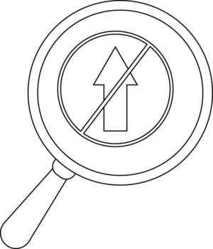 A magnifying glass encircles a prohibition sign with an upward arrow visually denoting restriction vector
