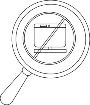 A magnified computer screen with a line through it vector