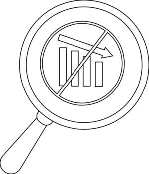 un aumentador vaso demostración un decreciente bar gráfico con un diagonal línea mediante eso vector