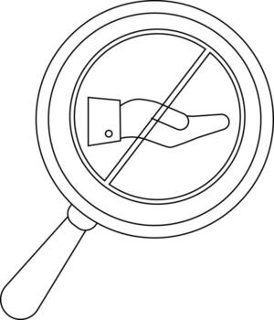 A magnifying glass displays a hand with a line through it vector
