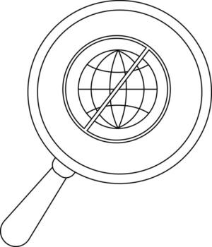 A magnifying glass with a globe bisected by a line signifying restricted or blocked global access vector
