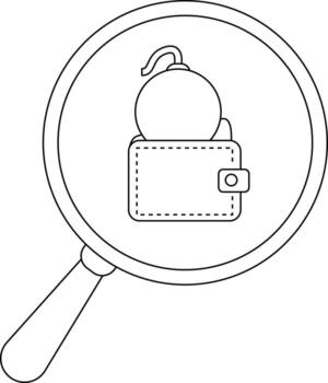 Magnified view of a wallet with a bomb inside vector