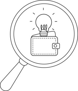 aumentador vaso demostración billetera con bombilla en parte superior vector